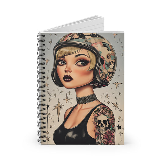 Celestial Rebel Spiral Notebook Cosmic Biker Girl Gothic Punk Aesthetic