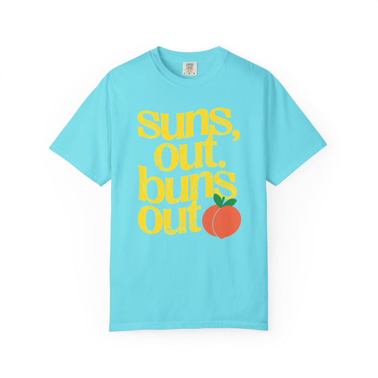 Suns Out, Buns Out Retro Graphic T-Shirt — Turquoise Peach Beach Tee