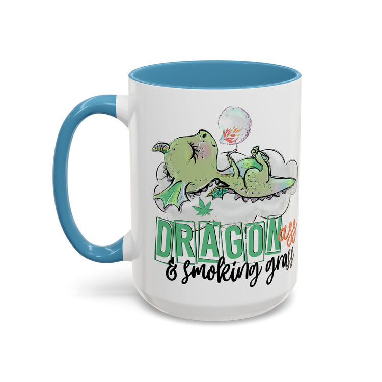 Dragon Smoking Grass Coffee Mug — Cute Stoner Dragon Accent Mug (11/15 oz)