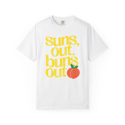 Suns Out, Buns Out Retro Graphic T-Shirt — Turquoise Peach Beach Tee
