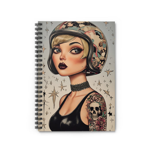 Celestial Rebel Spiral Notebook Cosmic Biker Girl Gothic Punk Aesthetic