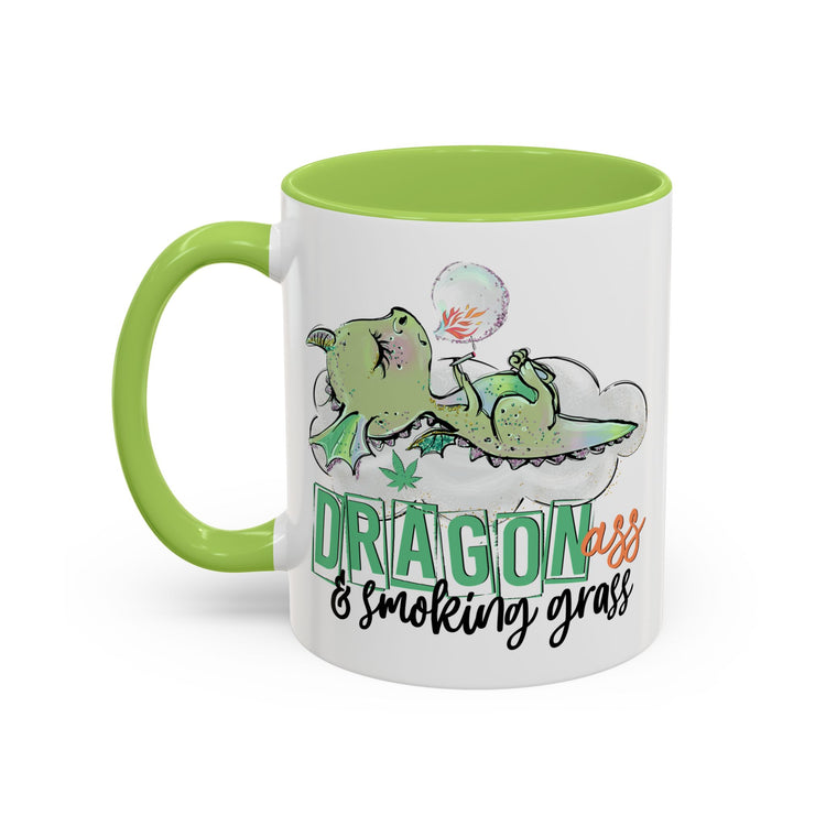 Dragon Smoking Grass Coffee Mug — Cute Stoner Dragon Accent Mug (11/15 oz)