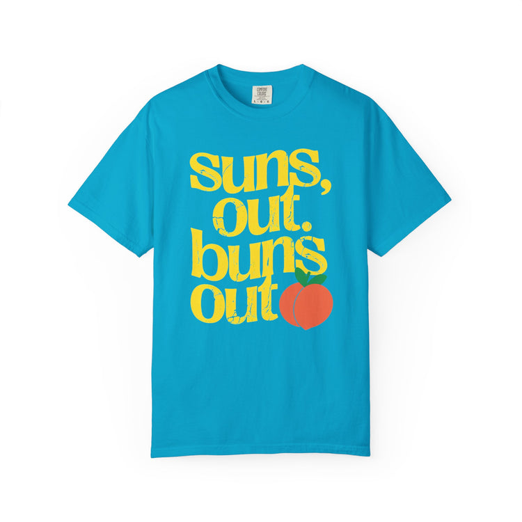 Suns Out, Buns Out Retro Graphic T-Shirt — Turquoise Peach Beach Tee