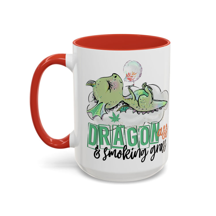 Dragon Smoking Grass Coffee Mug — Cute Stoner Dragon Accent Mug (11/15 oz)