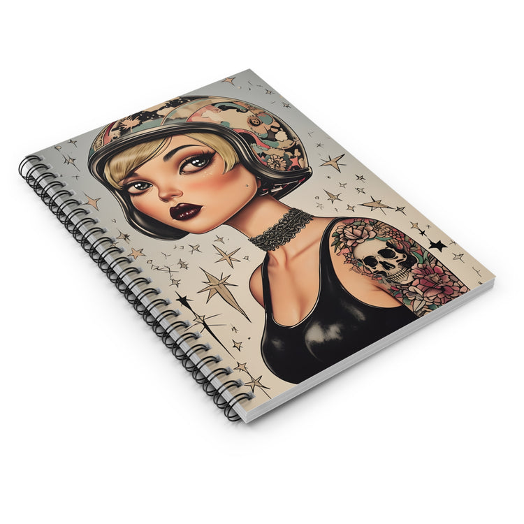Celestial Rebel Spiral Notebook Cosmic Biker Girl Gothic Punk Aesthetic
