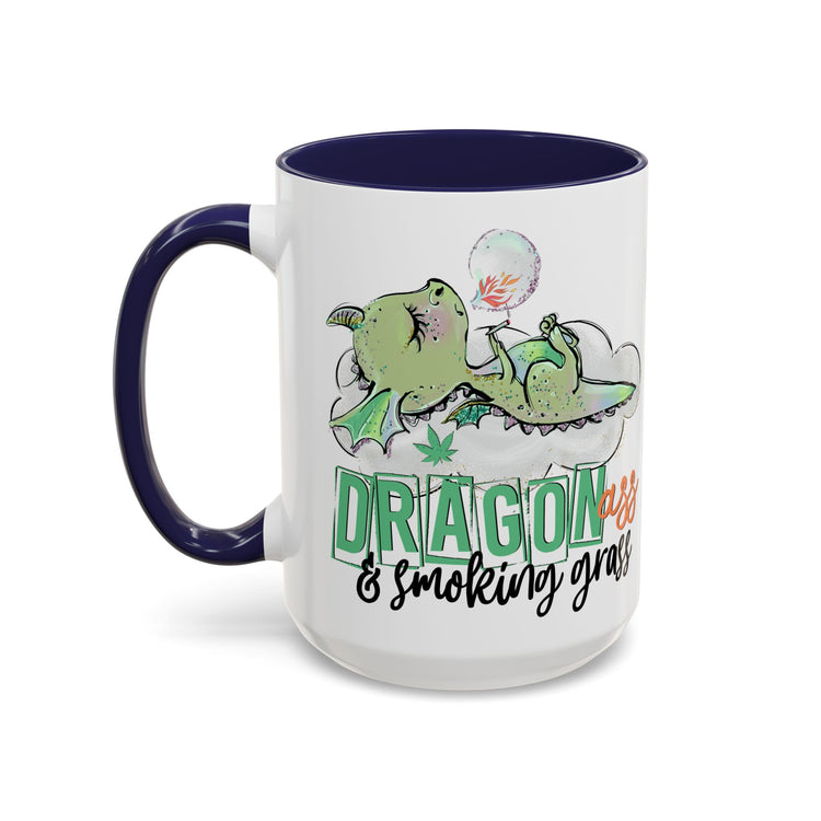 Dragon Smoking Grass Coffee Mug — Cute Stoner Dragon Accent Mug (11/15 oz)