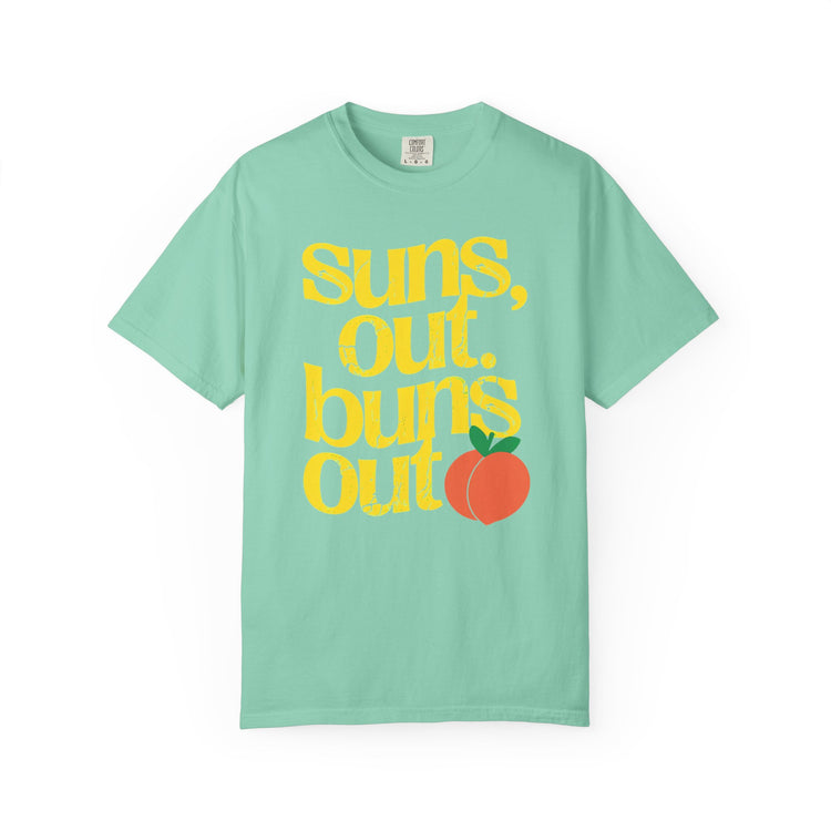 Suns Out, Buns Out Retro Graphic T-Shirt — Turquoise Peach Beach Tee