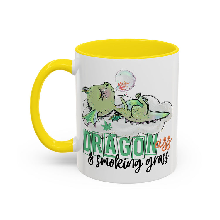 Dragon Smoking Grass Coffee Mug — Cute Stoner Dragon Accent Mug (11/15 oz)