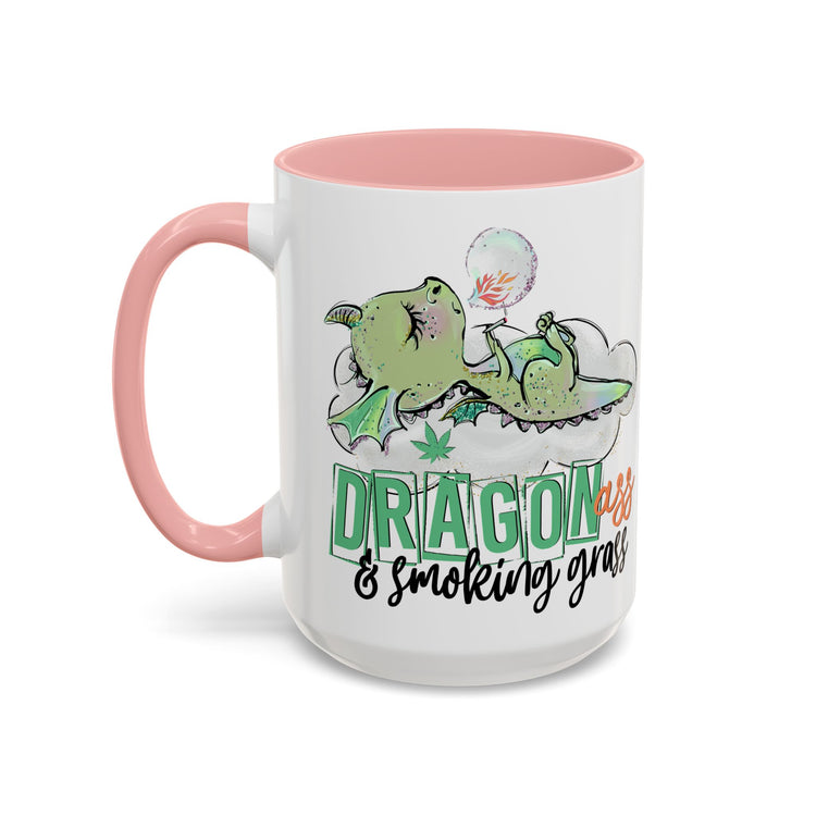 Dragon Smoking Grass Coffee Mug — Cute Stoner Dragon Accent Mug (11/15 oz)