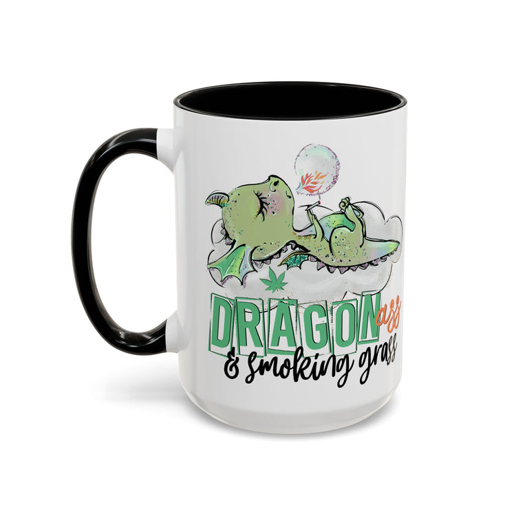 Dragon Smoking Grass Coffee Mug — Cute Stoner Dragon Accent Mug (11/15 oz)