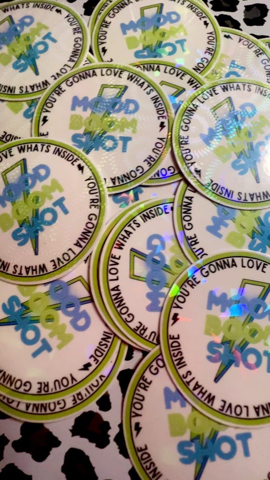 Holographic Mood Boom Shot Stickers