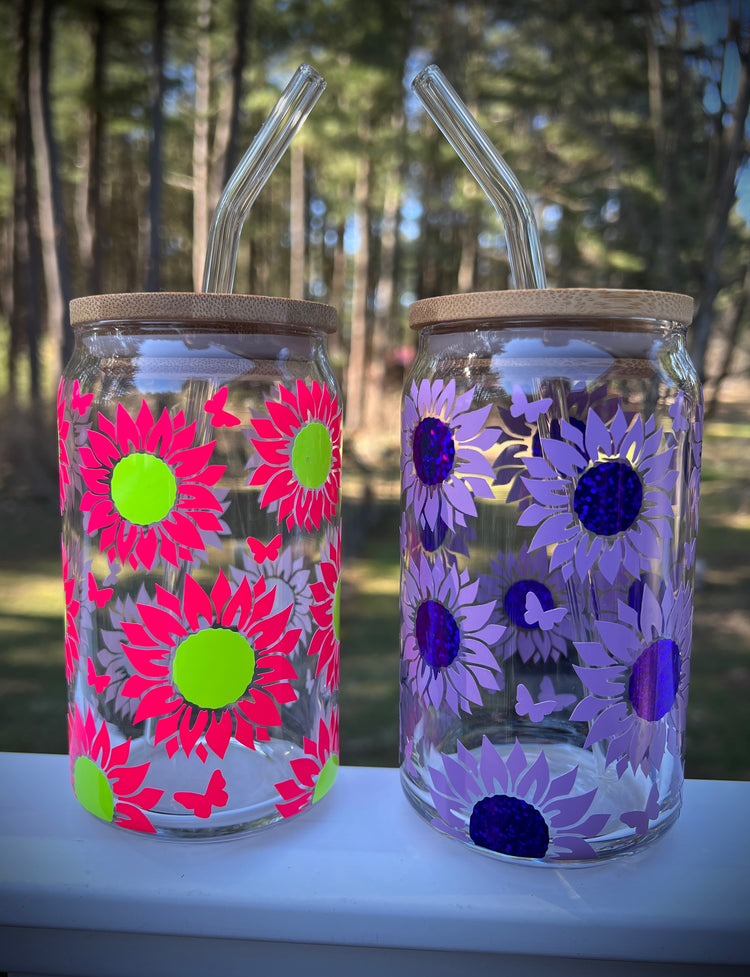 Sunflowers and Butterfly’s Glass Cup